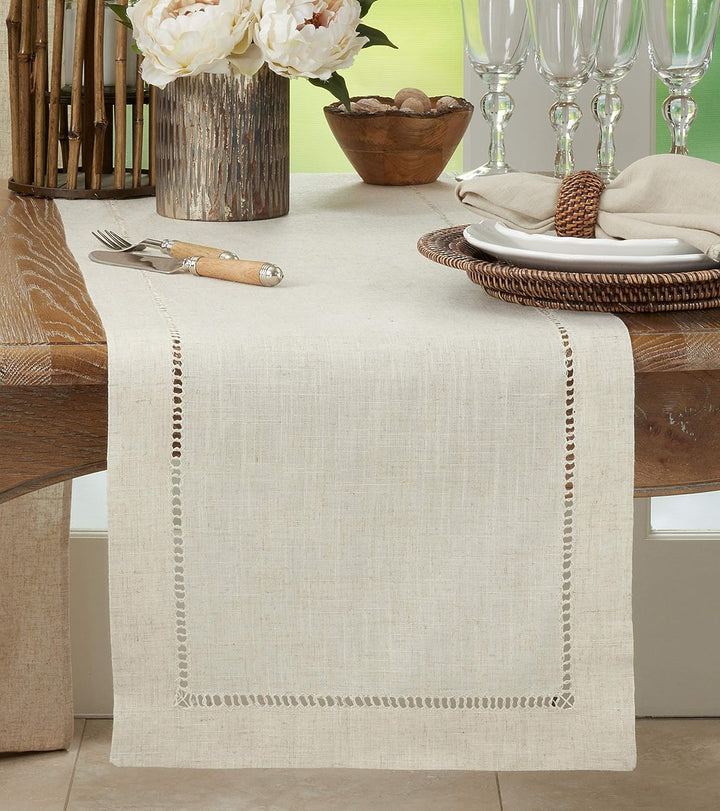SARO LIFESTYLE 731.N1672B Toscana Collection Leinen-Mischgewebe, gesäumt, natürlich, 40,6 x 182,9 cm