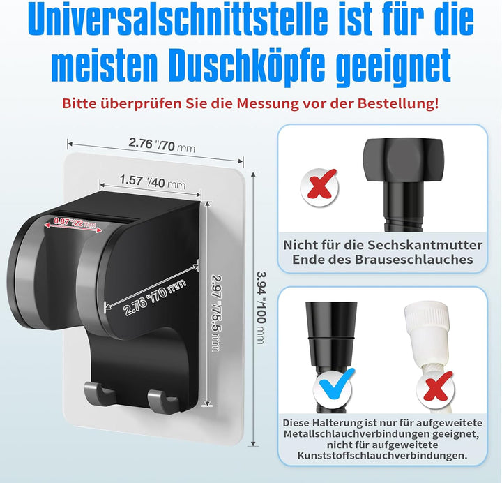 JONKEAN Duschkopfhalterung ohne Bohren, 3M Kleber Handbrause Halterung, 45° Verstellbare Duschbrause