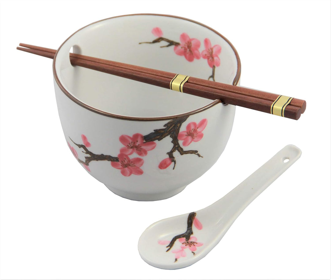 yoaxia ® - [ Sakura ] 桜 Soba Bowl/Suppen-/Nudel-/Reisschale + Löffel + 1 Paar Essstäbchen