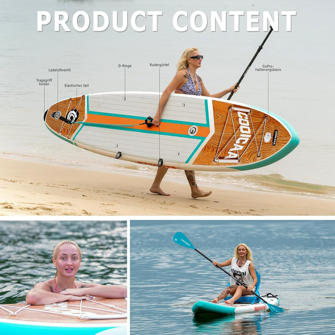 COOLCAA Dolphin Lite SUP Board, 355cm (Extra Gross) Stand Up Paddling Board, Aufblasbares Stand-Up P
