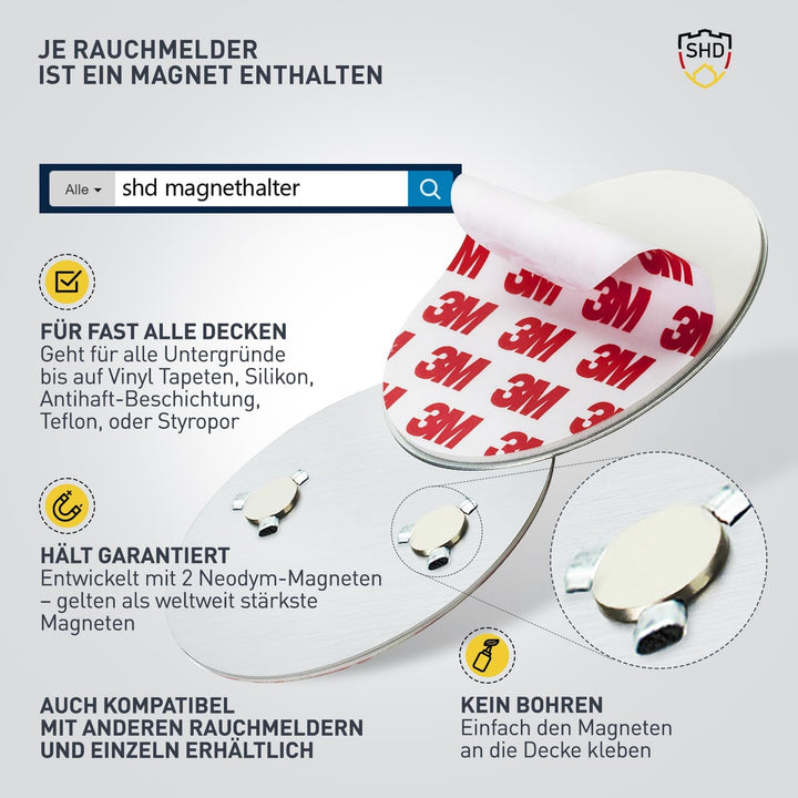 SHD by OneConcept Rauchmelder mit Magnethalterung, 6X Mini-Rauchmelder, Feuermelder mit Batterie, Ra