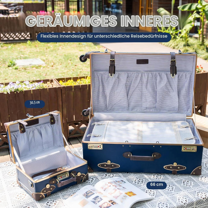 Urecity Koffer Vintage mit 4 Rollen Trolley Koffer Reisekoffer Leicht Retro Hartschalen Koffer 2-Tei