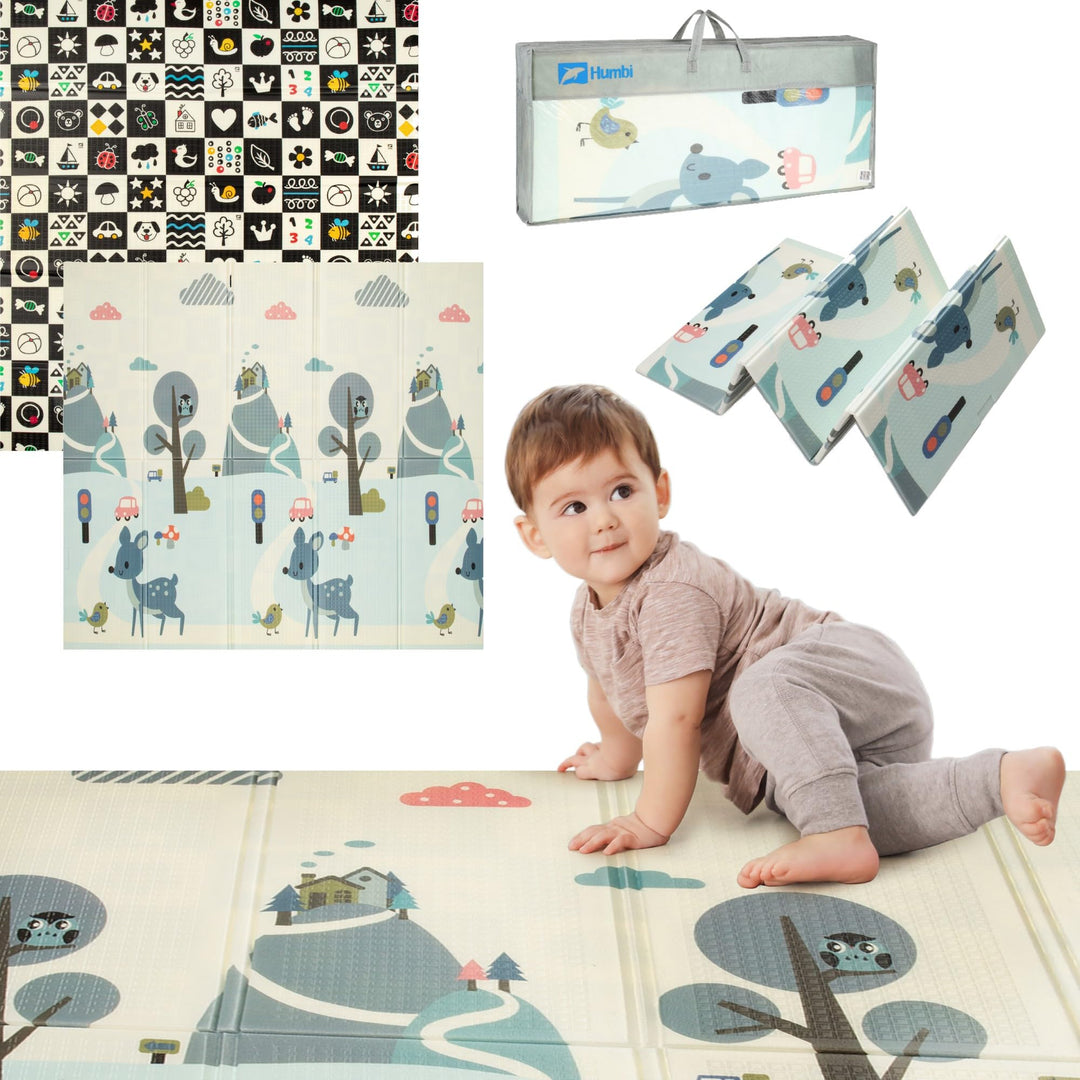 HUMBI Spielmatte Baby, Krabbelmatte, XPE Schaumstoff, Doppelseitig, Flatbar, Wasserdicht, Extra Grös