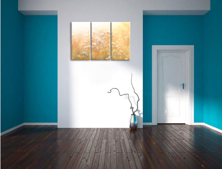 Pixxprint Romantische Blumenwiese als Leinwandbild | Grösse: 3 Teilig (120x80) | Wandbild| Kunstdruc
