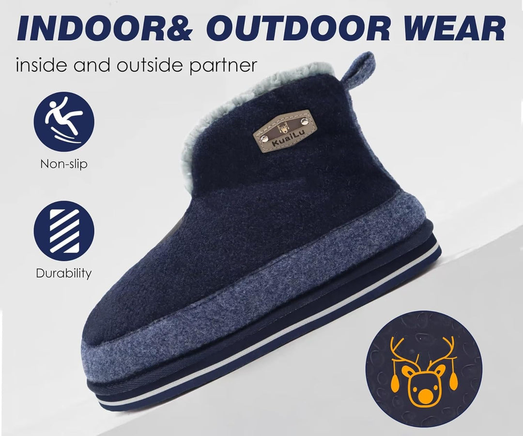 KuaiLu Hausschuhe Boots Herren Winter Filz Hausstiefel Warm Plüsch Flauschige Fell Hüttenschuhe Kusc