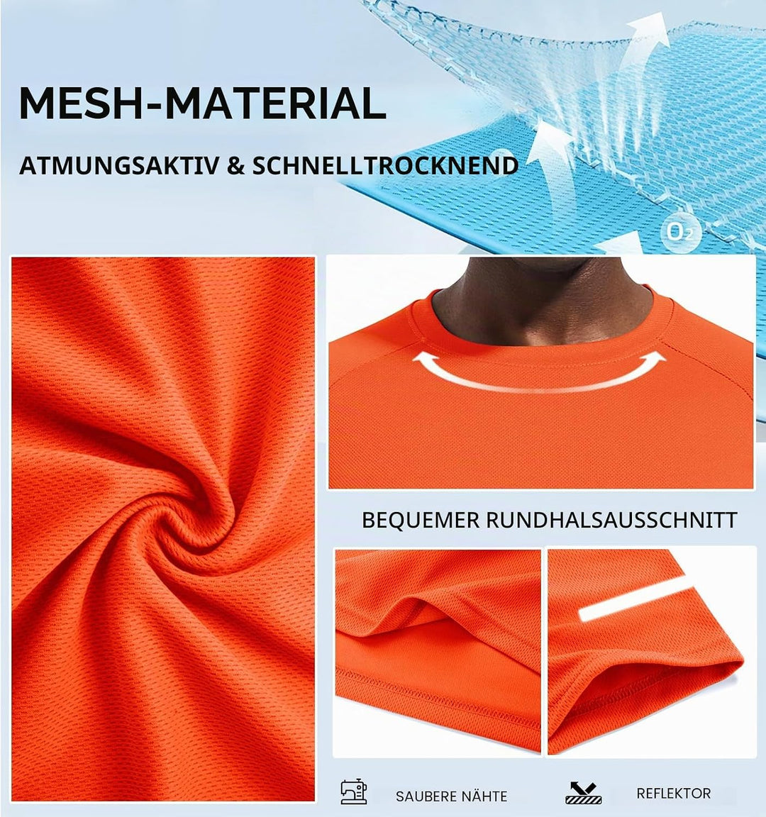Holure 3 or 5er Pack Herren Sports Tshirts Atmungsaktiv Schnelltrocknend Kurzarm T-Shirts Funktionss