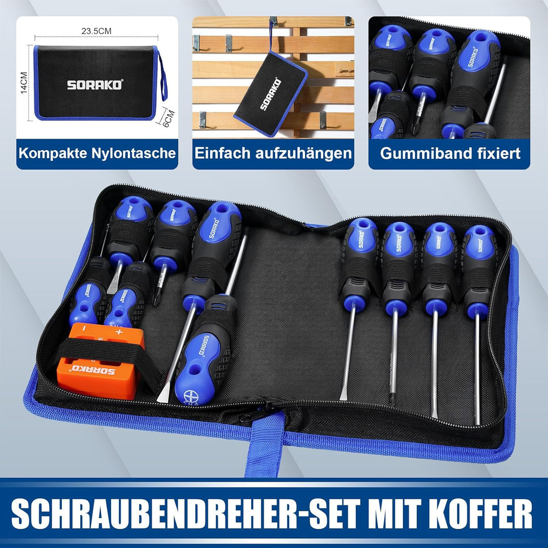 SORAKO Schraubendreher Set,11-tlg schraubendreher set magnetisch mit 2-IN-1 Magnetisierer, magnetisc