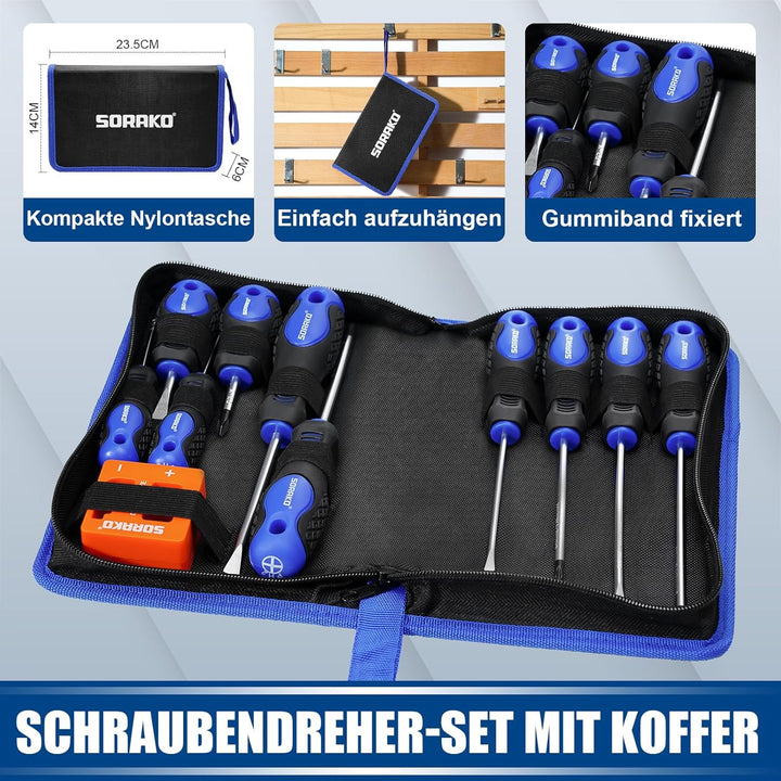 SORAKO Schraubendreher Set,11-tlg schraubendreher set magnetisch mit 2-IN-1 Magnetisierer, magnetisc