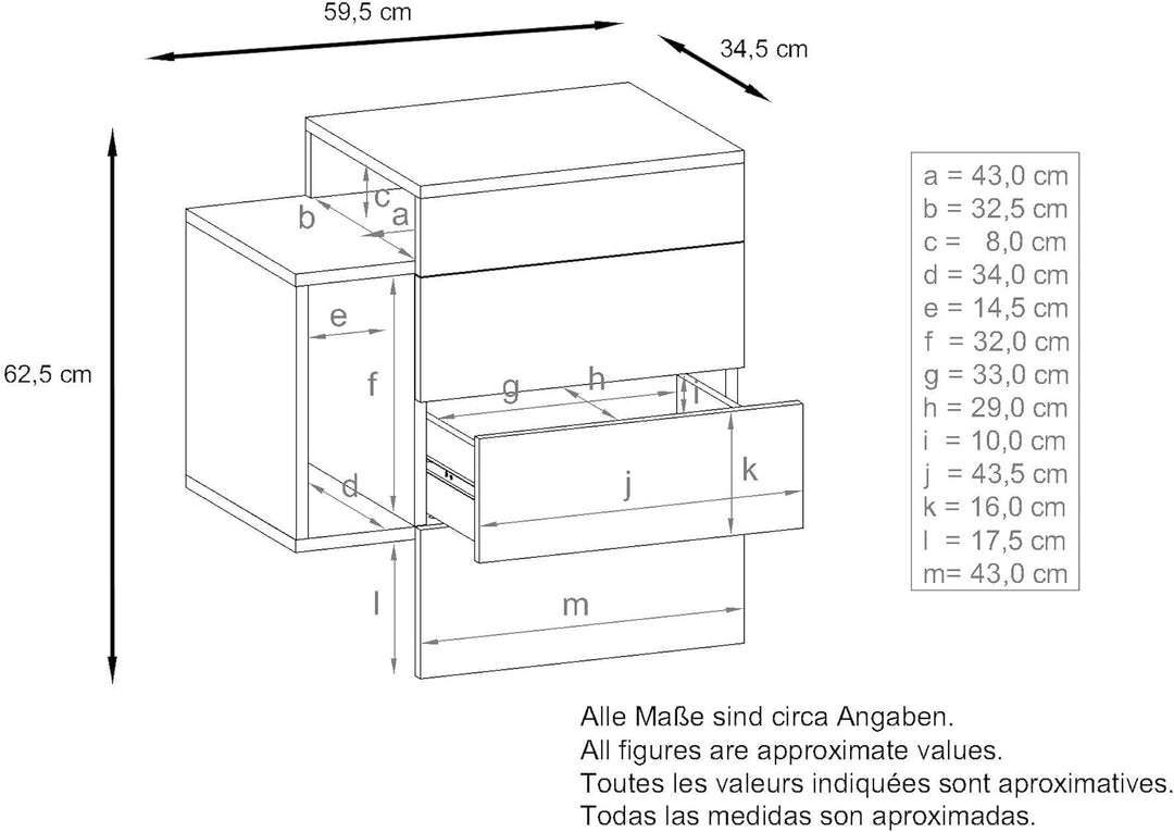 Vladon Nachttisch Queens, Made in Germany, Nachttischschrank mit 2 Schubladen und 1 seitlichem Fach