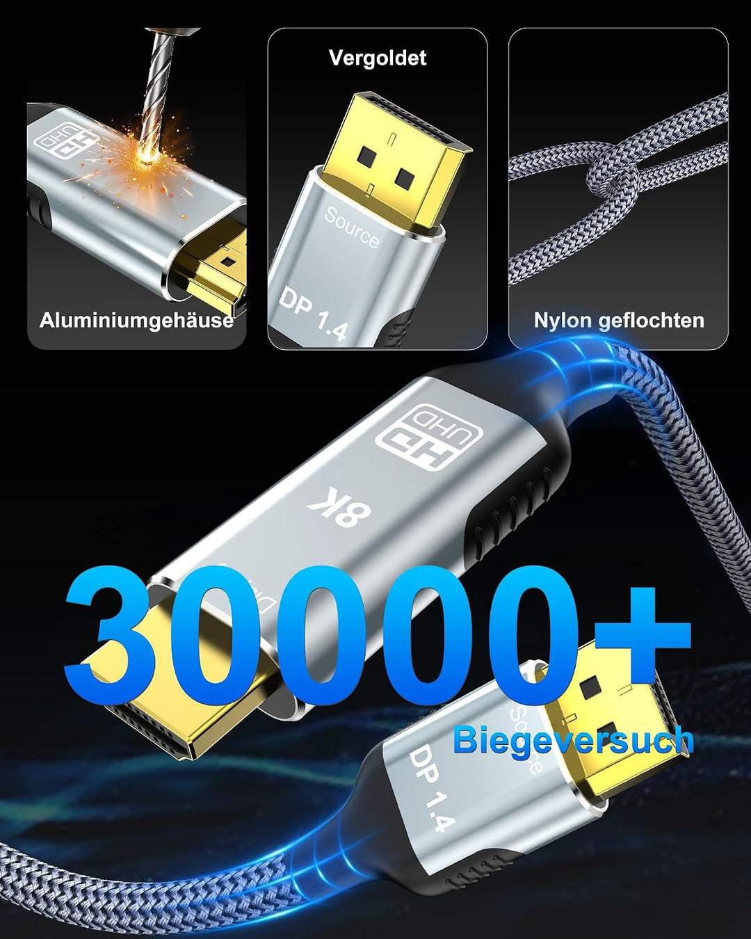 8K DisplayPort auf HDMI Kabel 1M, Unidirektionaler DP Quelle zu HDMI Display, 8K@60Hz, 4K@240Hz, Dis