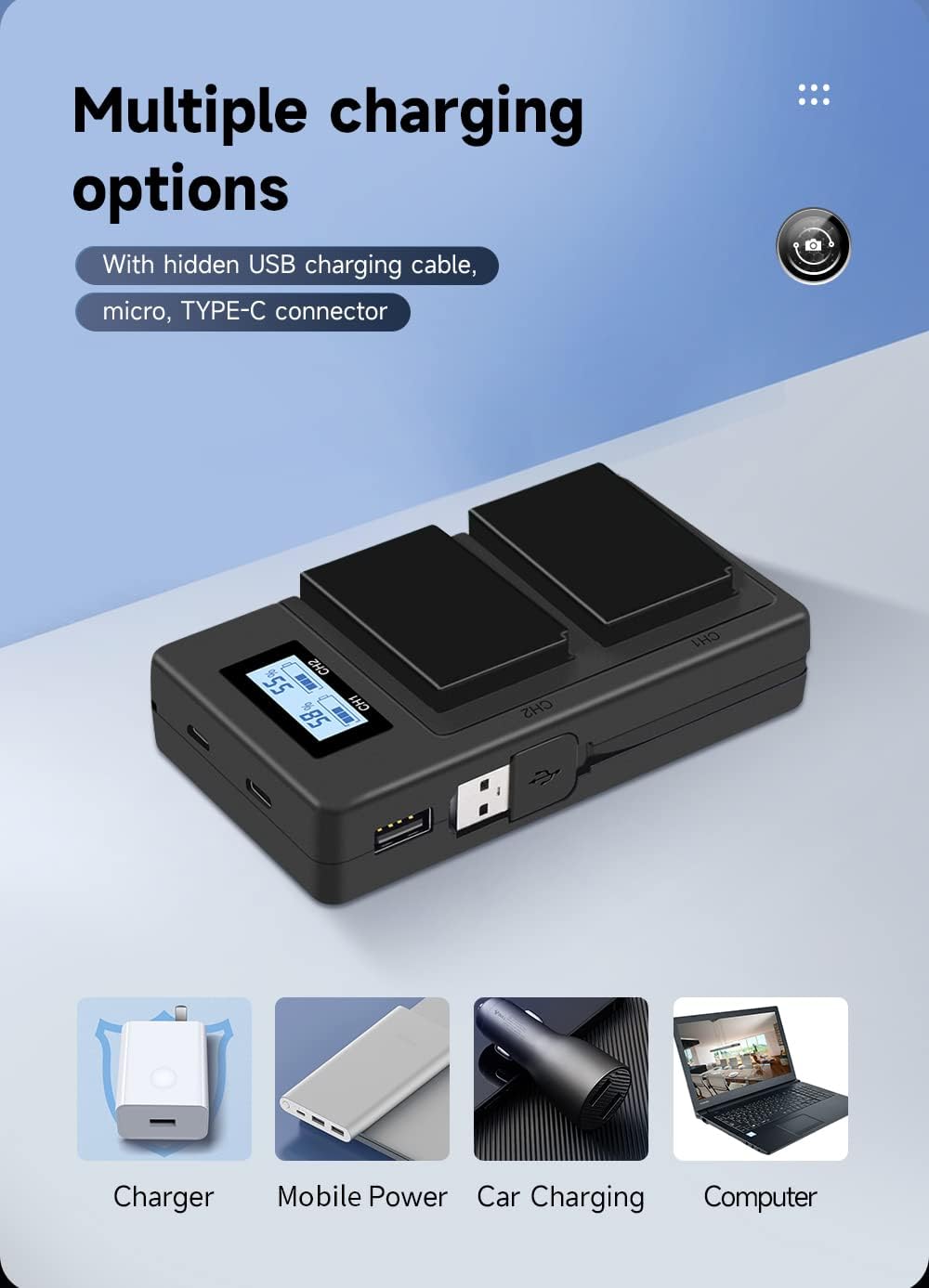 2 Stück EN-EL20 EN-EL20a Akkus und Smart LCD Display Dual USB Ladegerät für Nikon Coolpix P950, P100