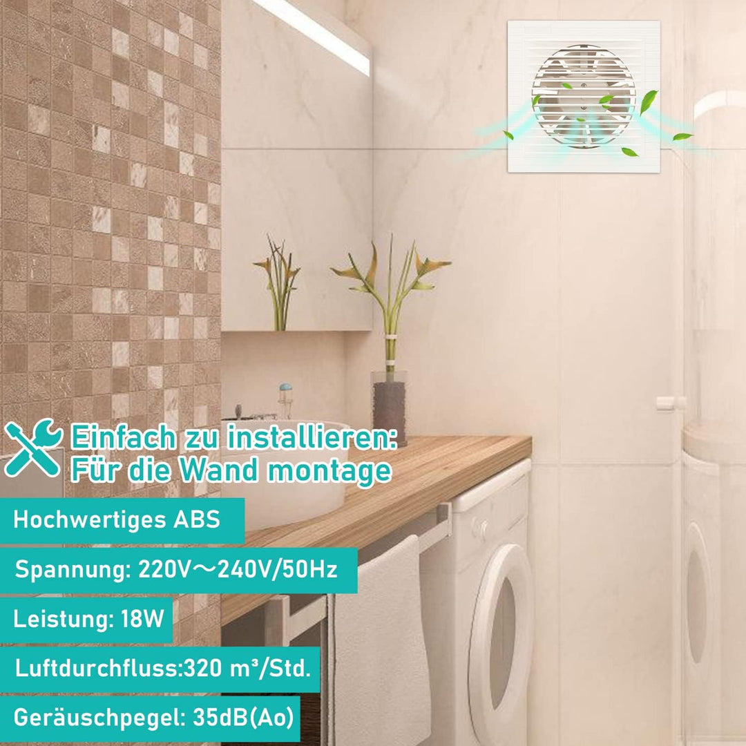 Ikodm Badlüfter 150mm Badezimmerlüfter Bad Lüfter Abluftventilator Wandmontage für Küche, Bad, Loftf