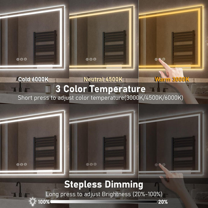 Ratsamee Badspiegel mit Beleuchtung LED, 100x70cm Spiegel mit Light, Wandspiegel mit Frontbeleuchtun