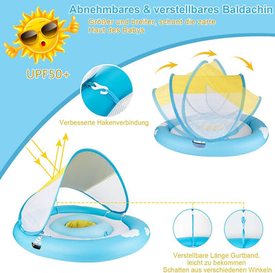MYCARBON Baby Schwimmring mit verstellbare Schwimmsitz, UPF50+ Sonnendach, Spielzeug für Kinder Schw