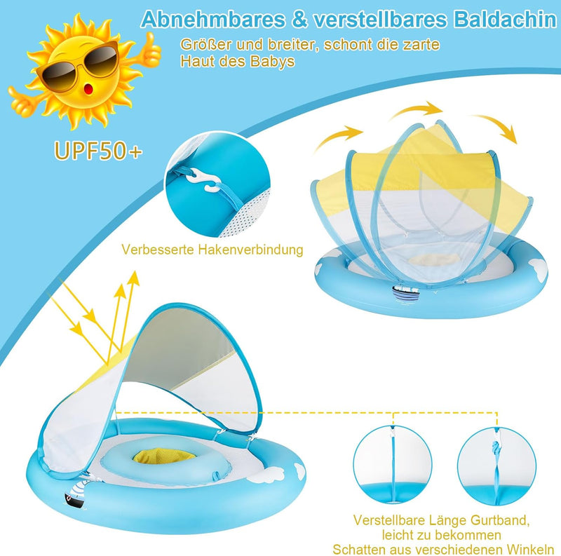 MYCARBON Baby Schwimmring mit verstellbare Schwimmsitz, UPF50+ Sonnendach, Spielzeug für Kinder Schw