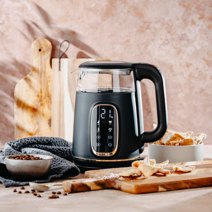 Adler Wasserkocher mit Temperatureinstellung 2200W – Wasser Kocher 1,7L mit LED-Display und Touchpan
