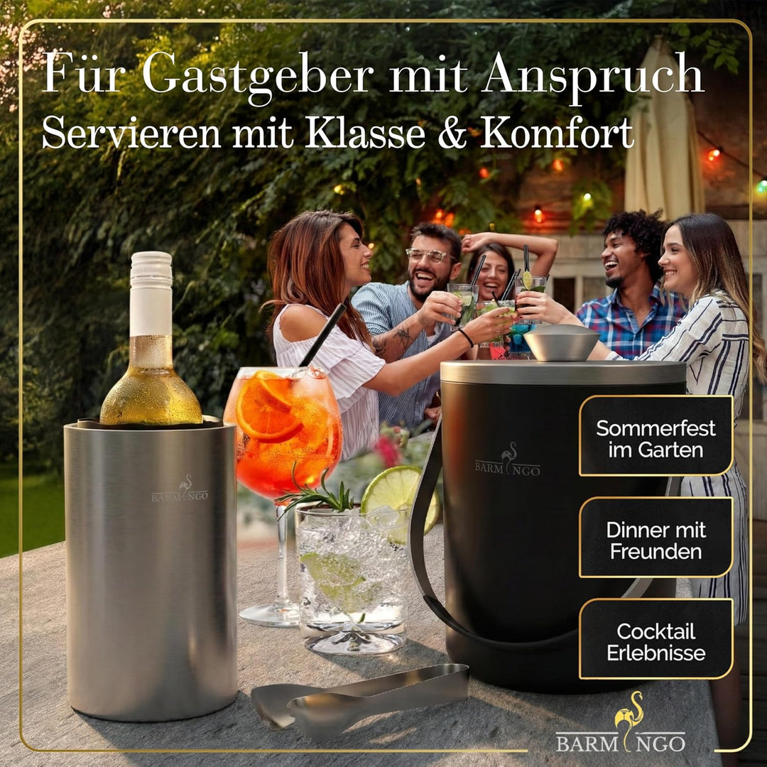 SPAR-SET: Eiswürfelbehälter & Weinkühler Set | 2l Eisbehälter Set mit Sieb, Eiswürfelform, Zange | S