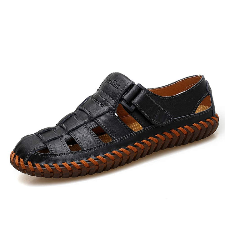 Moodeng Herren Sandalen Outdoor Leder Sommer Outdoorsandalen Sport Trekking Strand Geschlossene Klet