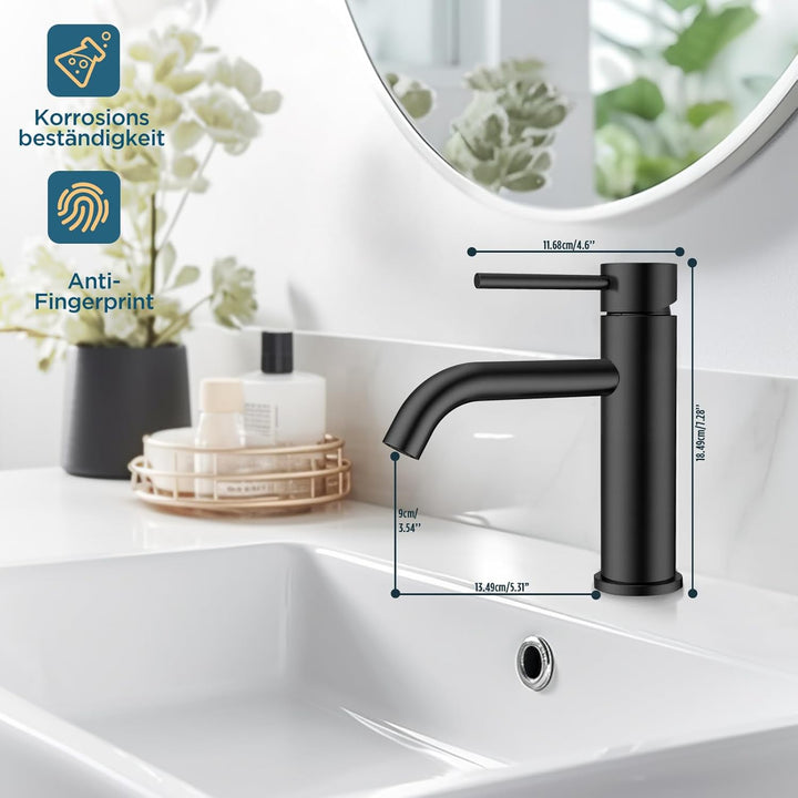 FORIOUS Wasserhahn Bad,Waschtischarmatur Waschbecken Armaturen Schwarz Einhandgriff Mischbatterie fü