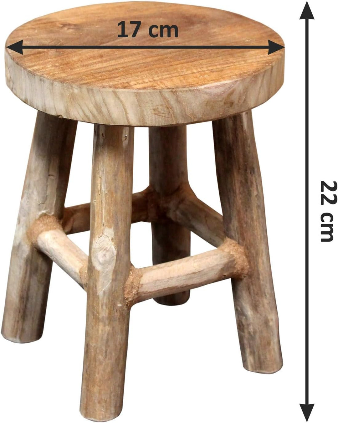 Spetebo Teak Blumenhocker 22 x 17 cm rund - natur/mittel - Holz Pflanzen Hocker mit 4 Füssen - Echth
