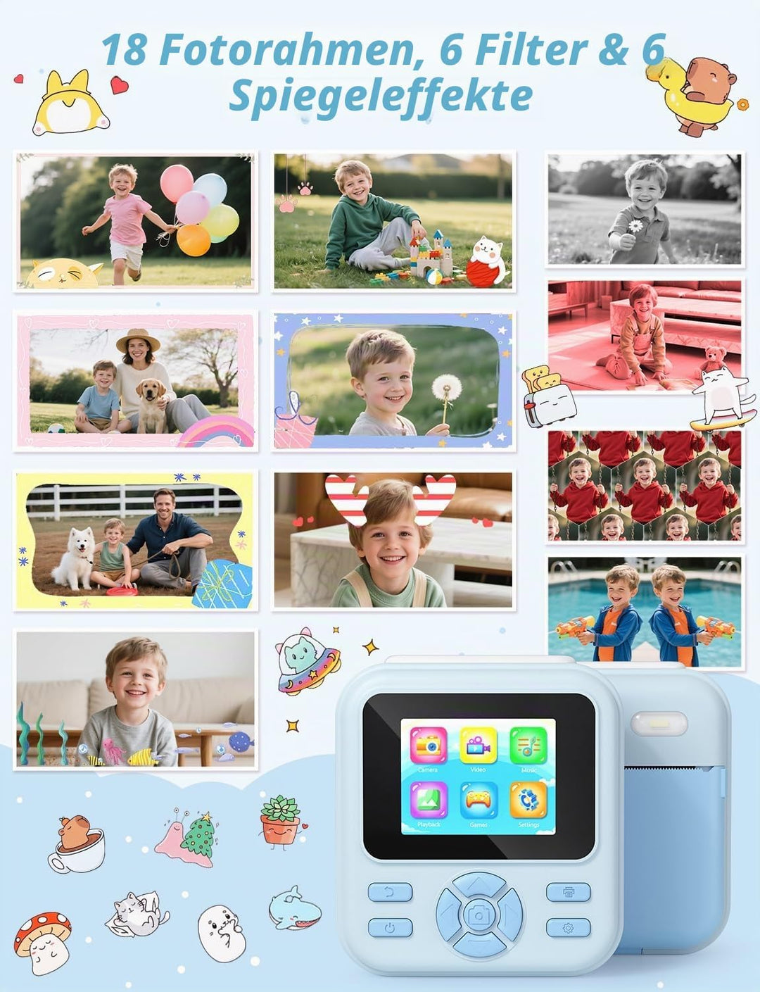 YOHOOLYO Sofortbildkamera Kinder 2,4 Zoll 1080P HD Kinderkamera mit 3 Rollen Druckpapier 32GB Karte