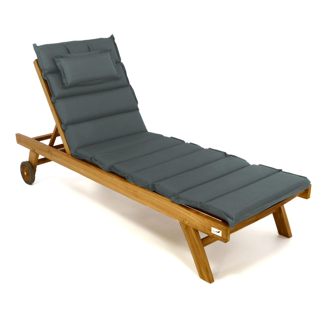 Divero Sonnenliege mit Auflage Set Teakholzliege Holzliege Gartenliege aus Teak Holz gummiummantelte