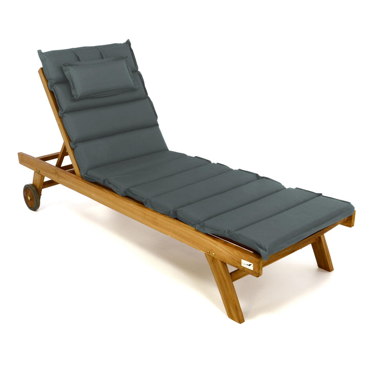 Divero Sonnenliege mit Auflage Set Teakholzliege Holzliege Gartenliege aus Teak Holz gummiummantelte