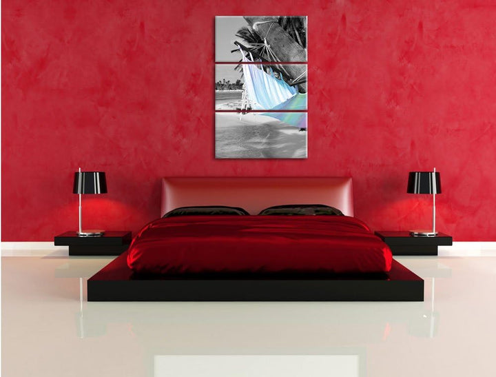 Pixxprint traumhafte Hängematte am Strand 3-Teiler Leinwandbild 120x80 Bild auf Leinwand