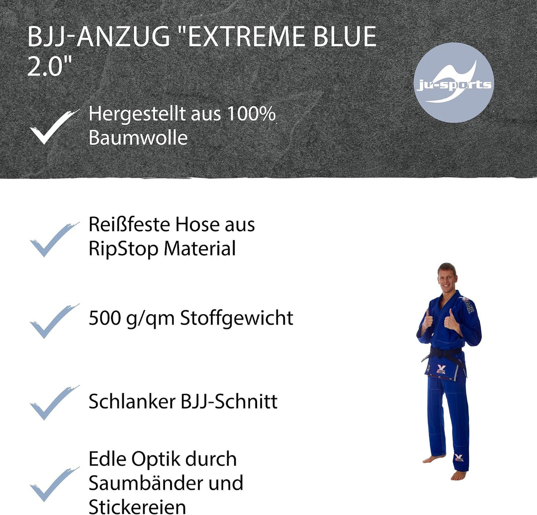 Ju-Sports BJJ Anzug EXTREME Blue 2.0 I Solider Brazilian Jujutsu Anzug aus hochreissfestem Stoff I B
