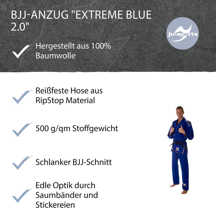 Ju-Sports BJJ Anzug EXTREME Blue 2.0 I Solider Brazilian Jujutsu Anzug aus hochreissfestem Stoff I B