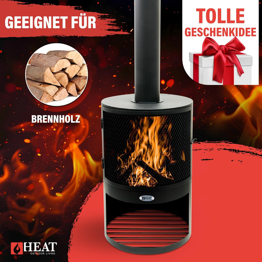 Hamar Gartenkamin Schwarz - Terrassenofen - Feuerstelle für entspannte Abende - Feuersäule Outdoor -