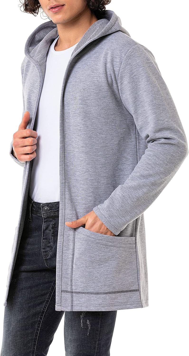 Red Bridge Herren Cardigan Sweater-Jacke Long Cut mit Kapuze M Grau, M Grau