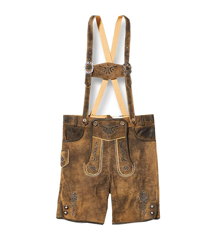 Isar-Trachten Jungen Kinderlederhose kurz Eiche braun Bestickt, Eiche (braun) mit Träger, 74 Eiche (