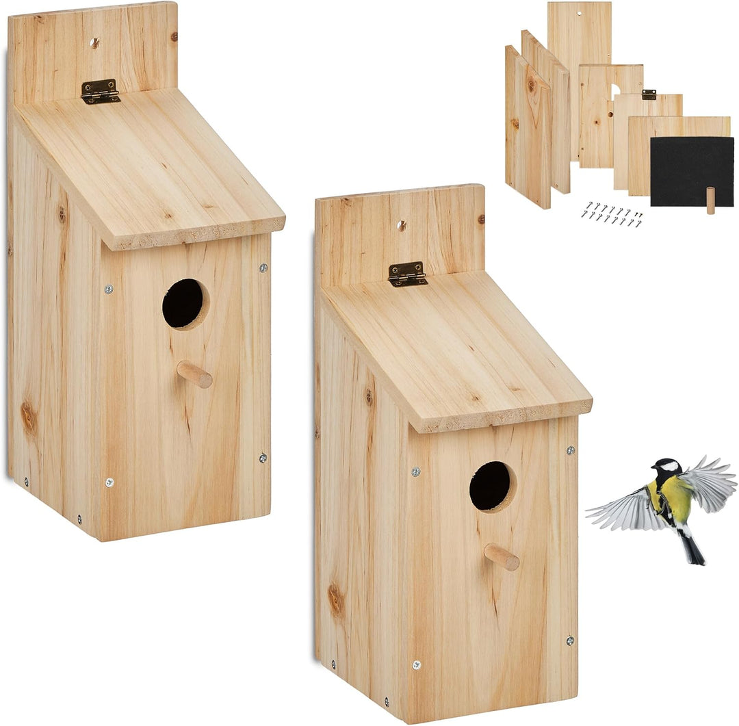Relaxdays Nistkasten Bausatz Vögel, 2er Set, 32 mm Einflugloch, HBT 29,5x11,5x17 cm, Vogelhaus selbe