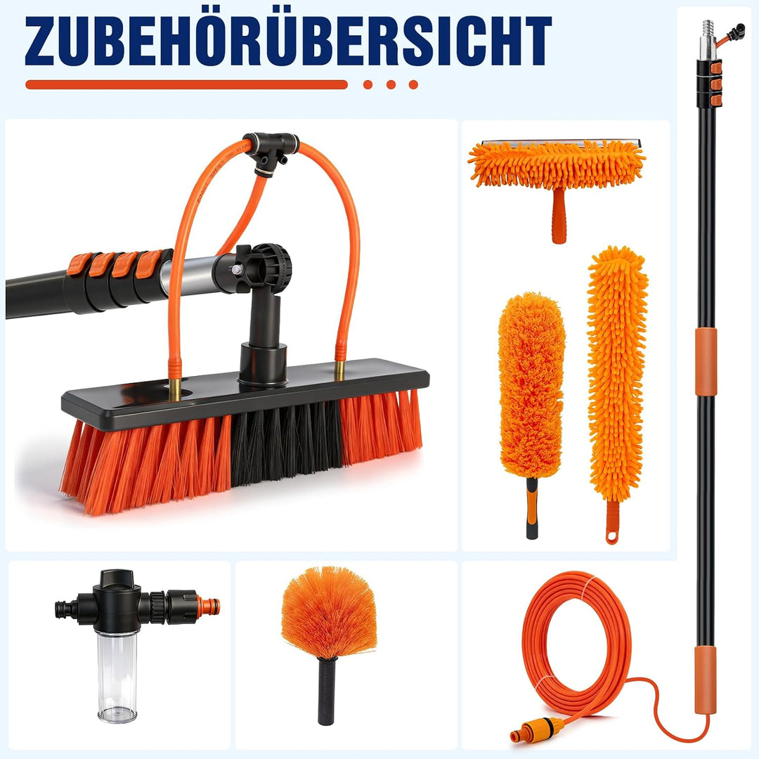 5,5 m Teleskop Waschbürste mit Wasseranschluss, Teleskopstange Reinigungsset mit 180° Bürstenkopf &amp;