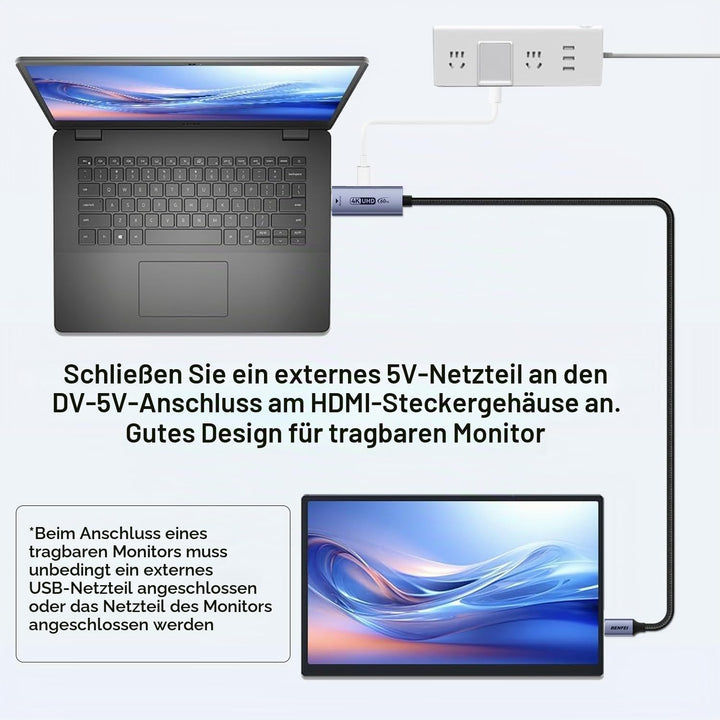 BENFEI HDMI auf USB C Kabel 1,8M 4K@60Hz, Unidirektionaler HDMI Computer zu USB-C Monitor Adapter fü