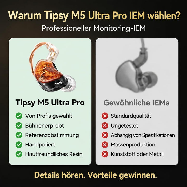 Tipsy M5 Ultra IEM, 5-Treiber-Hybrid (Bone Conduction + DD + 2BA + Planar), inklusive 3,5/4,4/6,35 S