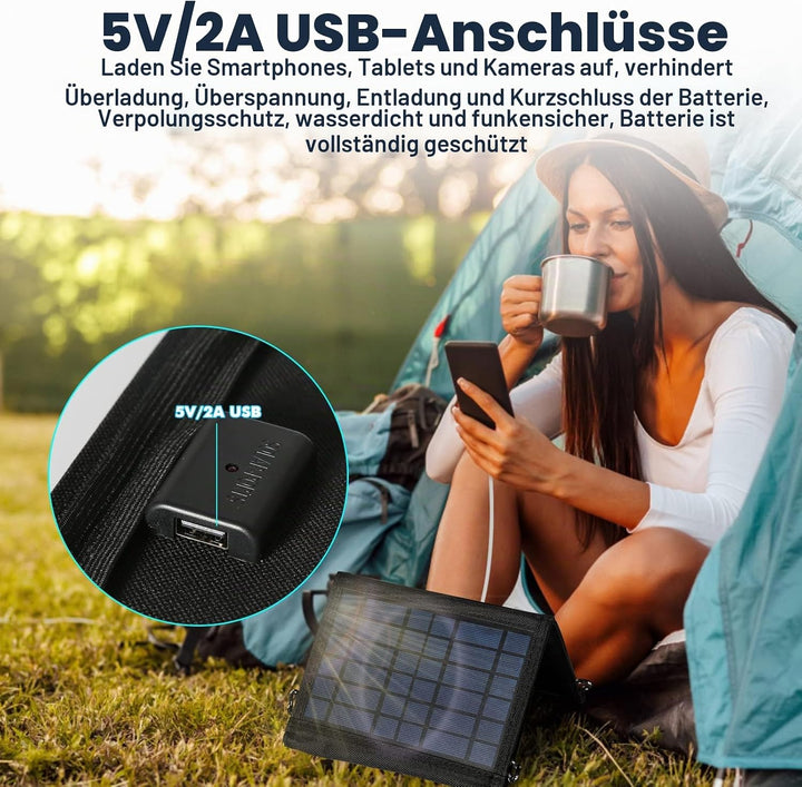 DEWIN Faltbares Solarpanel 15w, 15W 5V Solarpanel mit USB-Anschluss Solarladegerät für Handy und Lap