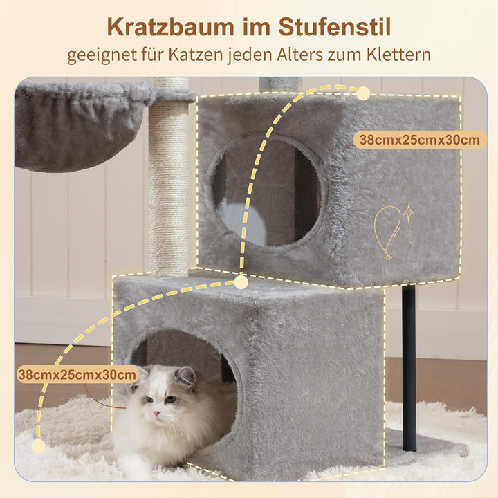 Heybly Kratzbaum, 92 cm Gestufter Kleiner Kratzbaum mit Grossem Plateau, 2 Schlafplätzen, Vollständi