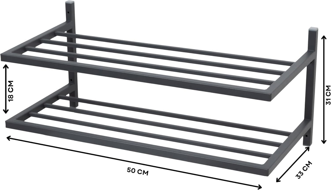 Schuhregal Metall - Schuhregal Hängend - 50 x 33 x 31 cm - mit 2 Ablagen, Wandmontage - Schuh Organi