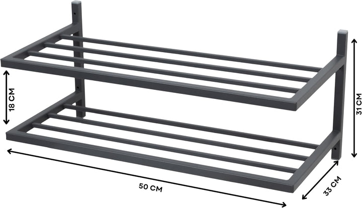 Schuhregal Metall - Schuhregal Hängend - 50 x 33 x 31 cm - mit 2 Ablagen, Wandmontage - Schuh Organi