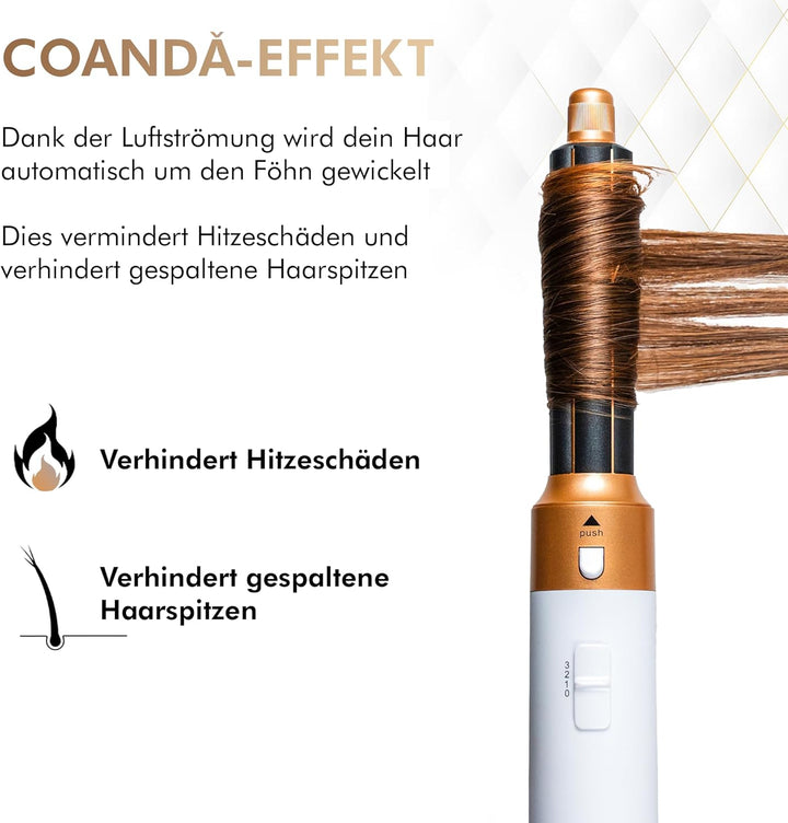 Dryze airstyler 5 in 1, lockenstab, haartrockner, warmluftbürste, föhnbürste, föhn… (Creme white), C