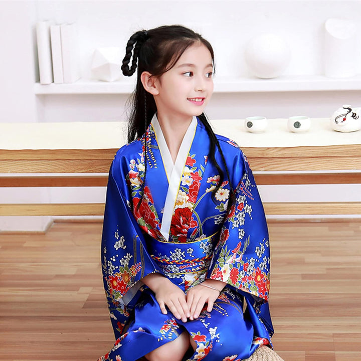 KRUIHAN Japanische Kimono Kinder,Satin Kimono Kleid,Kimono Morgenmantel Japanisch Kinder,Mädchen Fas