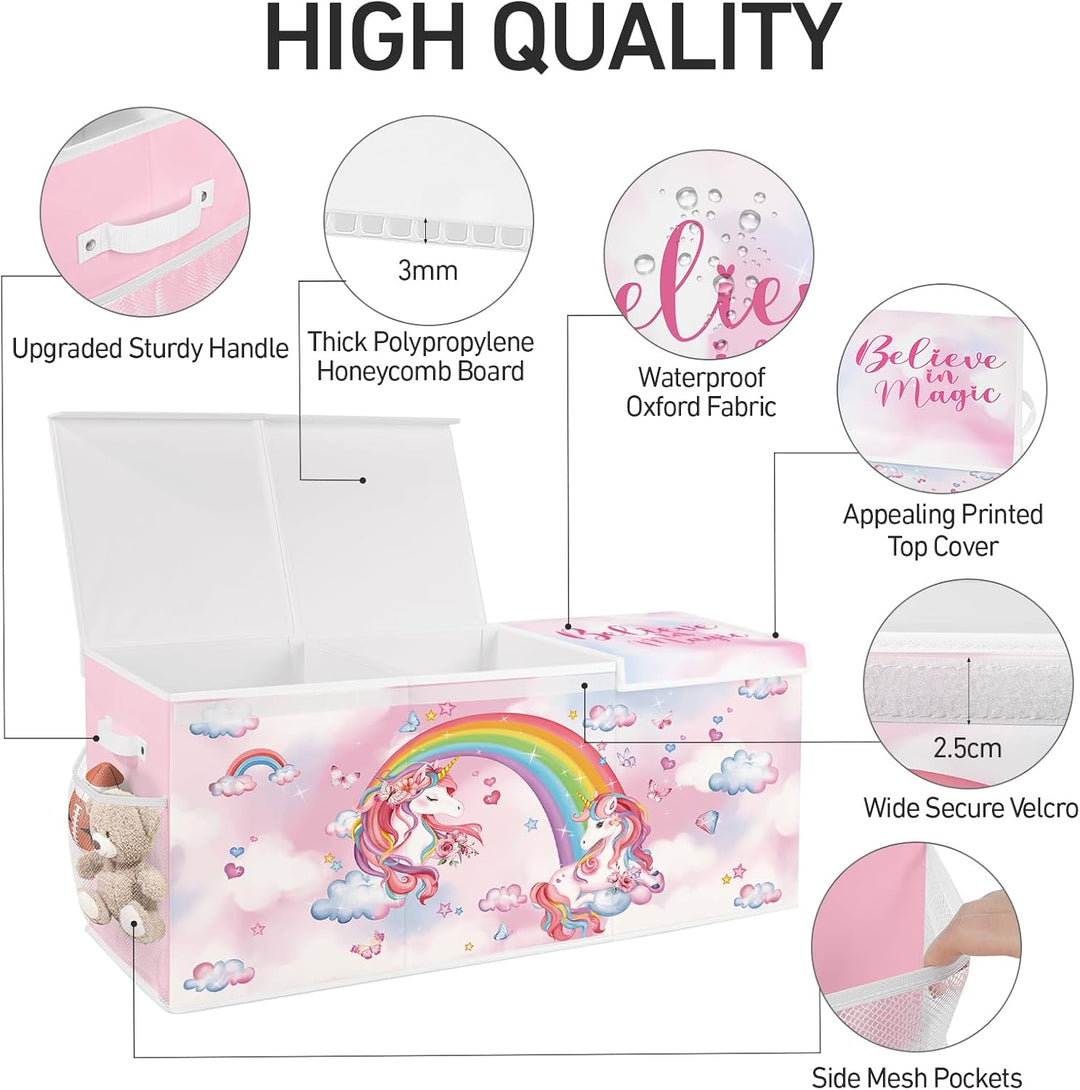 omedecal Spielzeugkiste Aufbewahrungsbox mit Deckel Kinder 96 x 32 x 40 cm, Faltbare und Platzsparen