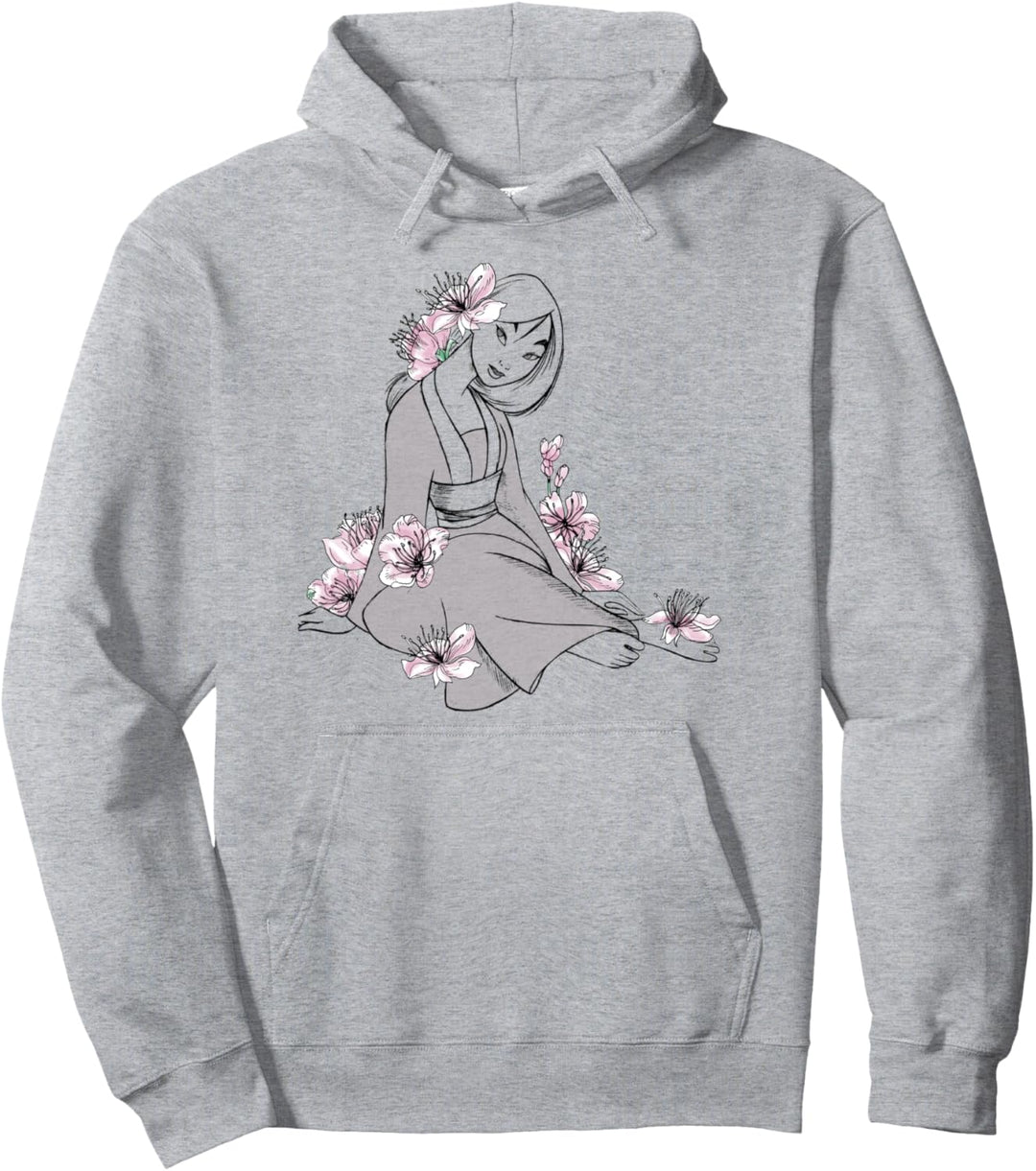 Disney Mulan Floral Sketch Outline Portrait Pullover Hoodie