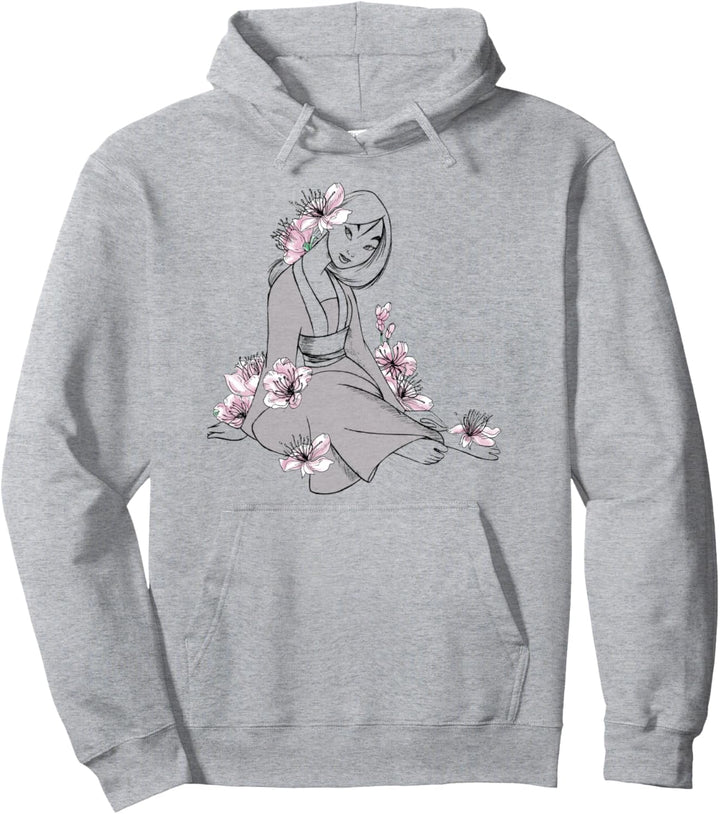 Disney Mulan Floral Sketch Outline Portrait Pullover Hoodie
