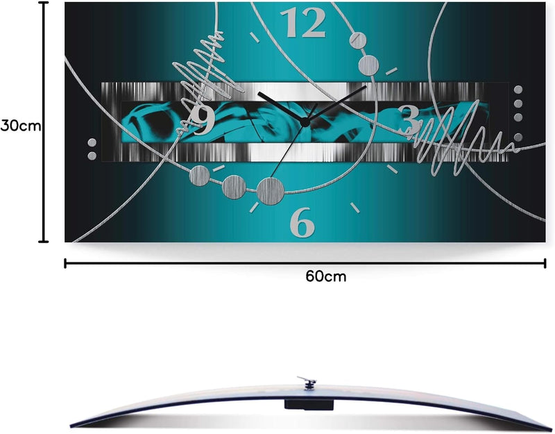 ARTLAND Wanduhr ohne Tickgeräusche Alu Funkuhr 60x30 cm Rechteckig Lautlos 3D Design Abstrakt Kunst