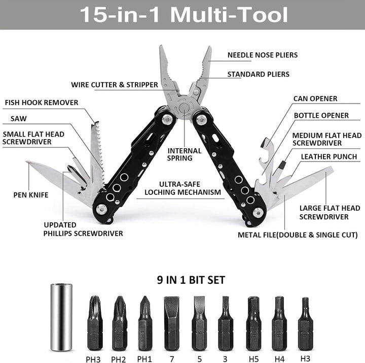 Multitools Edelstahl, 24-in-1 Faltbares Multifunktionszange, Multifunktionale Zange, Multiwekzeug, M