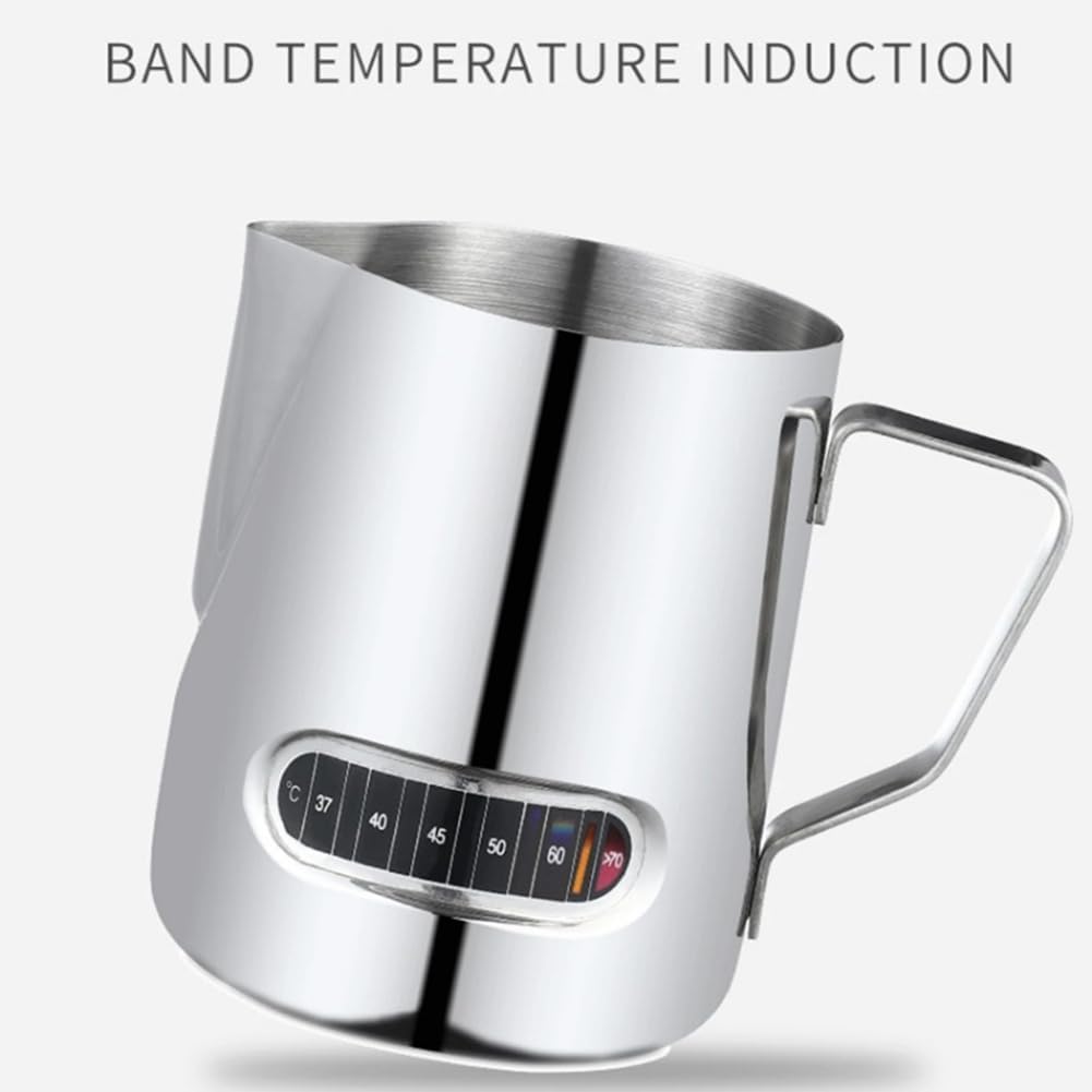Exqufood Milchaufschäumer Temperaturanzeige Milchaufschäumer und Tasse für Latte Art 350ml
