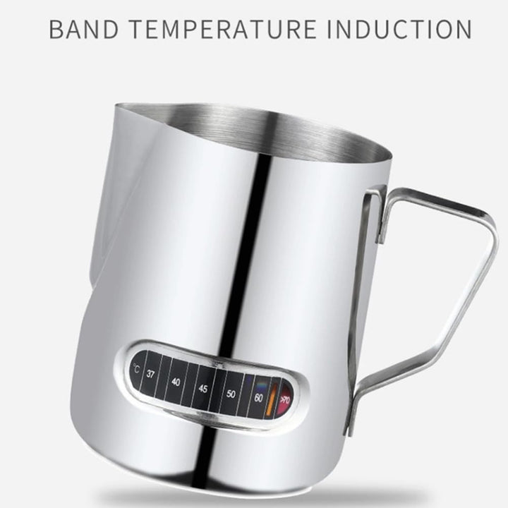Exqufood Milchaufschäumer Temperaturanzeige Milchaufschäumer und Tasse für Latte Art 350ml